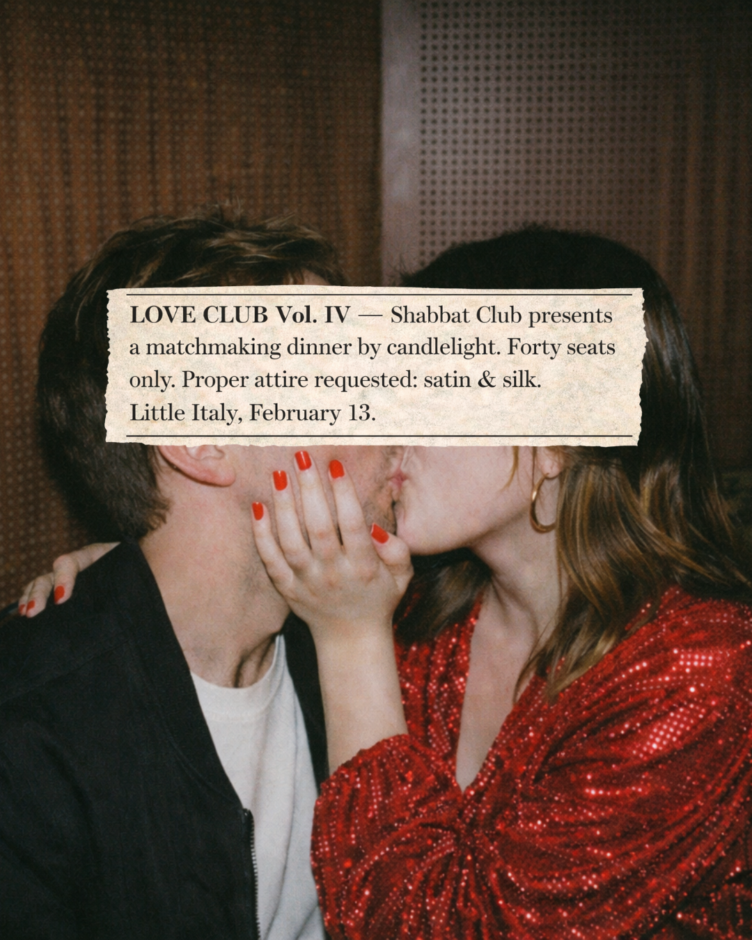 love club flyer for a candlelit matchmaking dinner in Little Italy