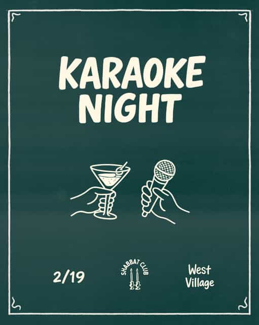 Friends singing at a Shabbat Club karaoke night in New York