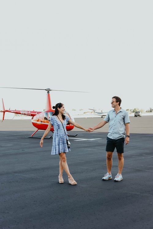 Guests boarding a helicopter at Volanti