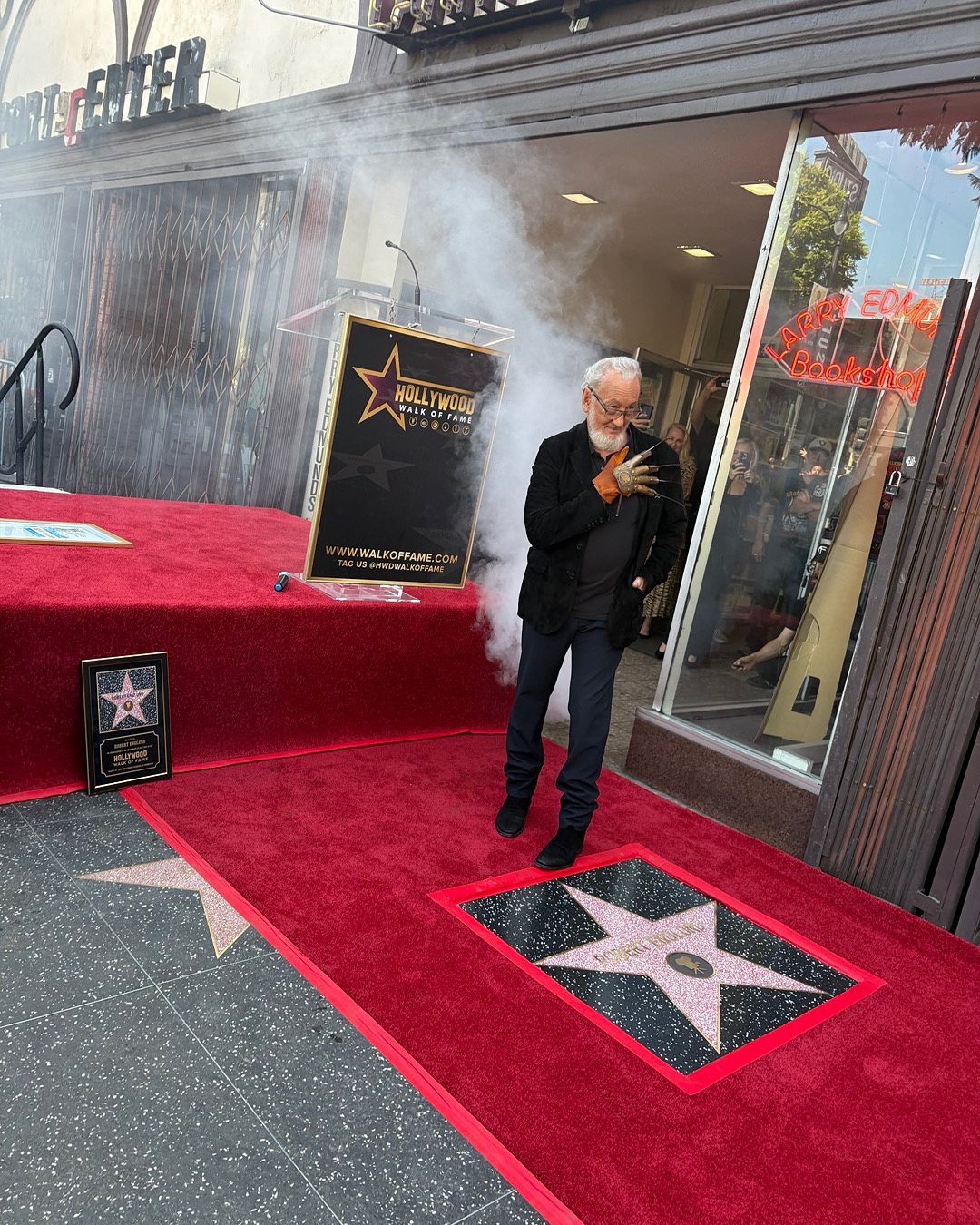 Robert Englund with his Freddy Krueger glove at his Hollywood Walk of Fame star ceremony