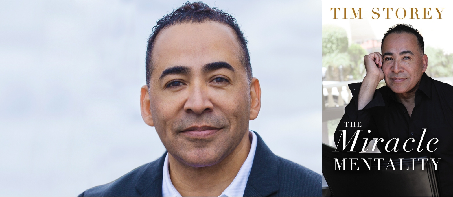 Tim Storey portrait beside the cover of his book The Miracle Mentality
