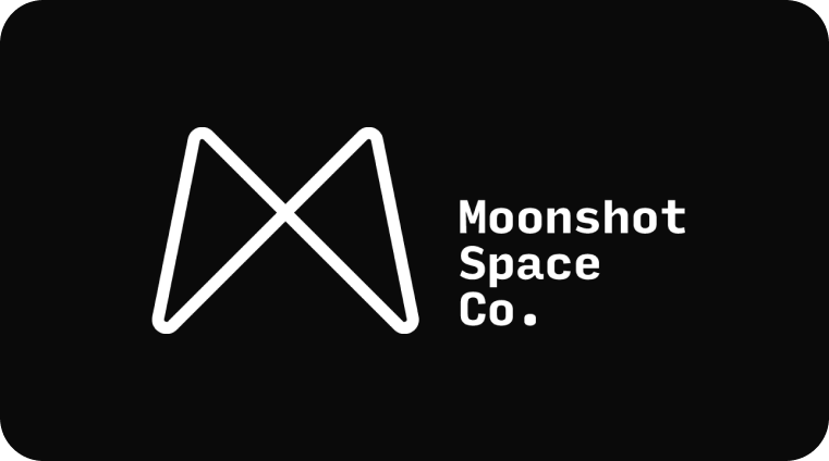 Black background with a white, abstract logo resembling a shooting star or comet, and the text 'Moonshot Space Co.' in white.