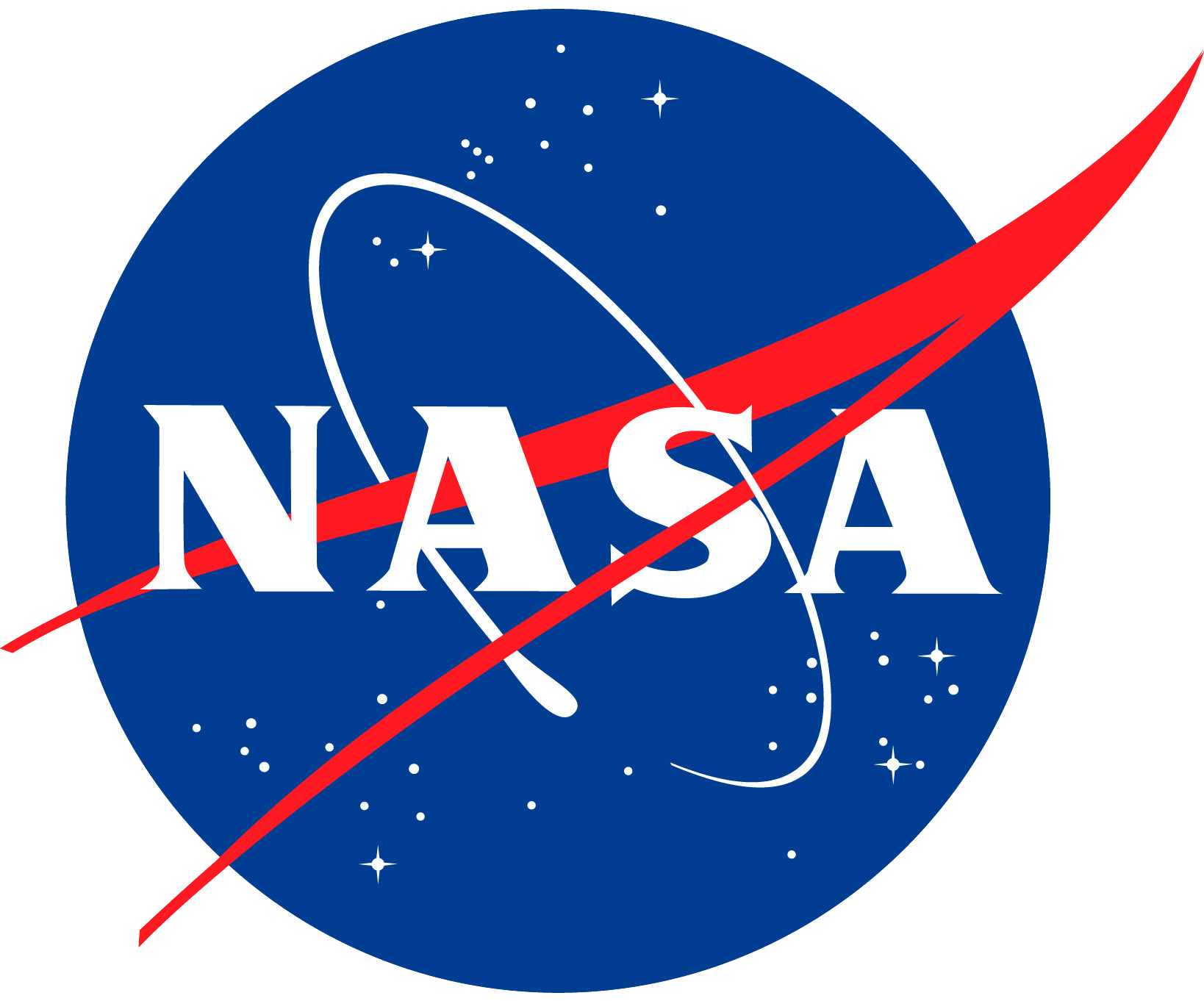 The NASA logo featuring a blue circle with white stars, a red political stripe, and white text "NASA" in the center.